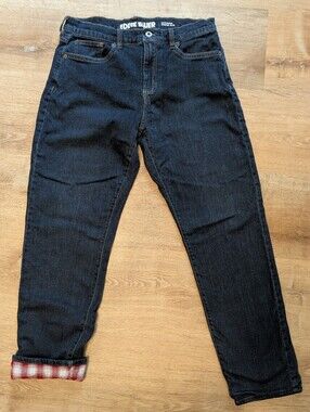 Eddie Bauer Women's Fleece Line Mid-rise Dark Navy Boyfriend Jeans Size 10